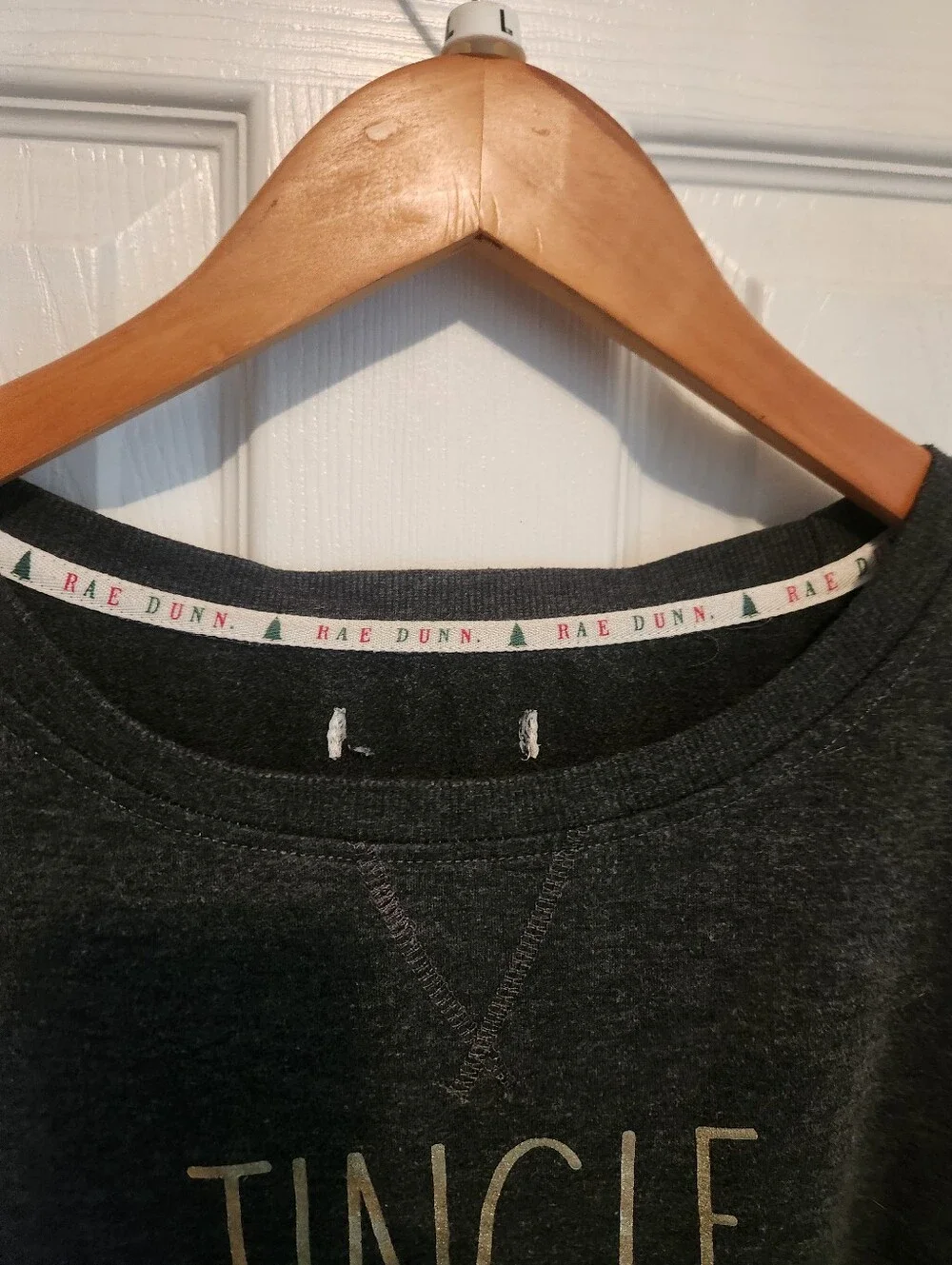 Rae Dunn Pullover Sweater Christmas Jingle Bells Gray Size M/L - Picture 2 of 3